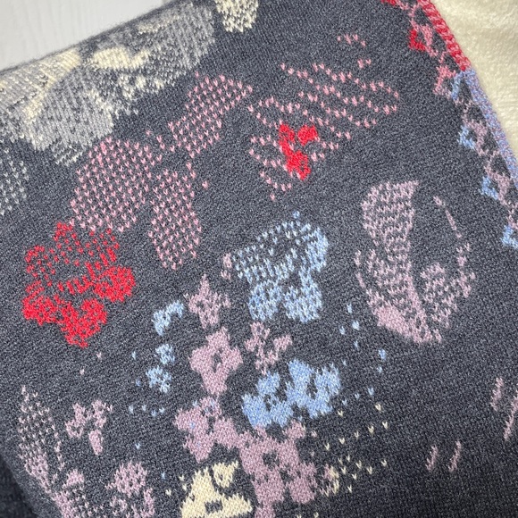 Ivko Cardigan Sweater Floral 100% Wool Knit A Line Red Gray Multicolor Medium - Picture 2 of 12